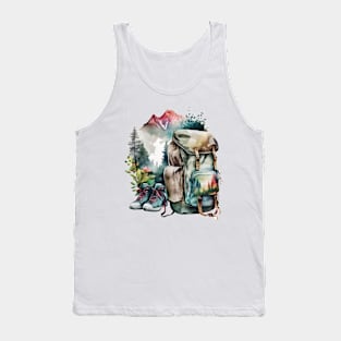 Backpack And Boots Watercolor Style Hiking Scene Tank Top